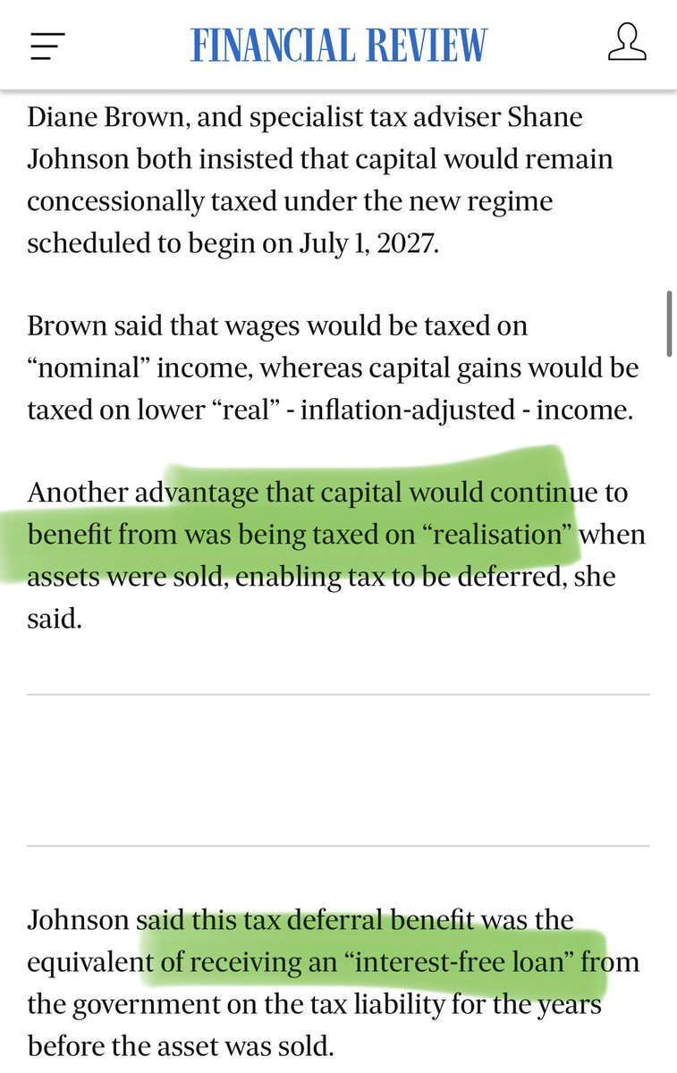 ojm's tweet photo. Wild. Treasury thinks that not taxing unrealised gains is the equivalent of an interest free loan. These bureaucrats are delusional living in lala land (Canberra!). #auspol https://t.co/xquCj8J94J