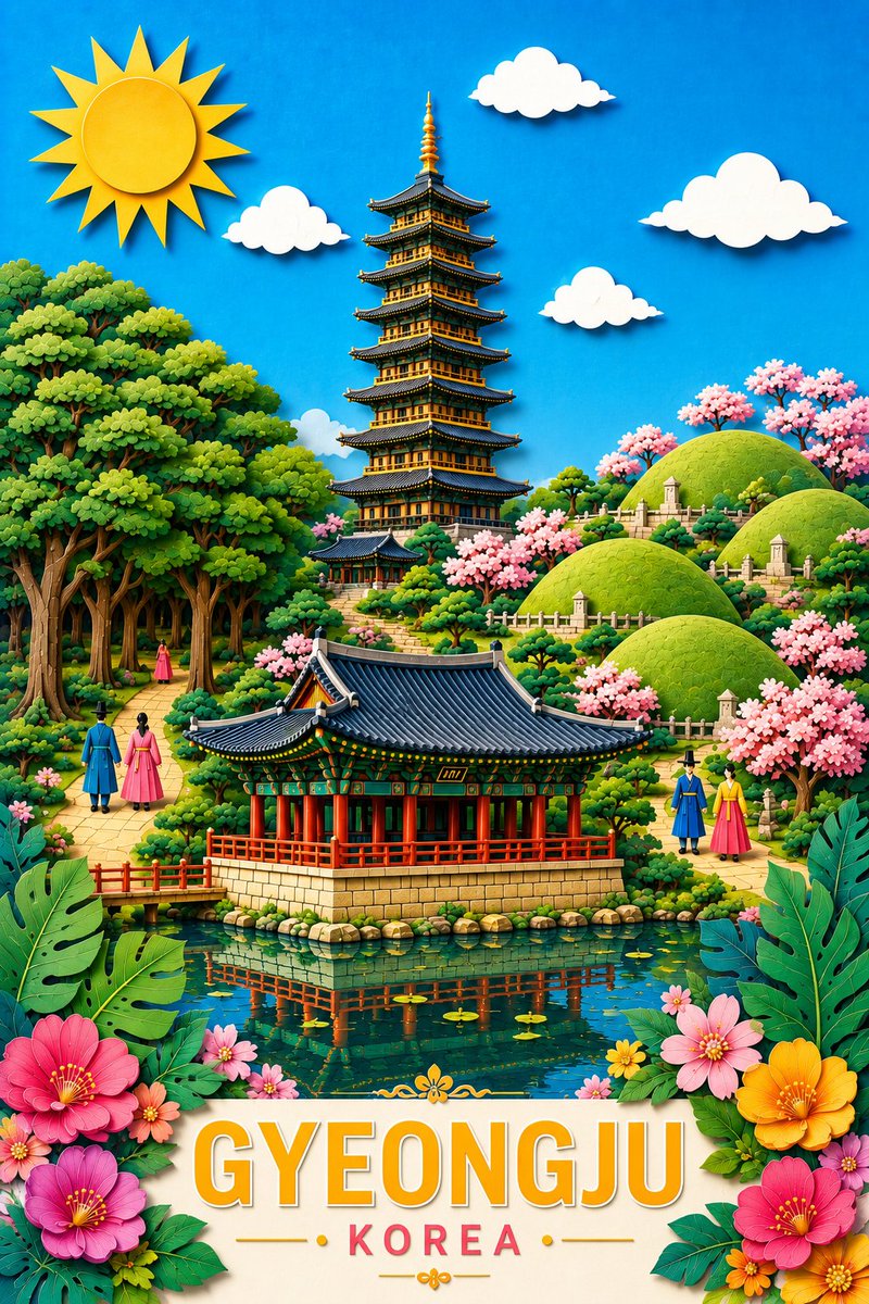 Gyeongju Korea Paper-Cut Travel Poster