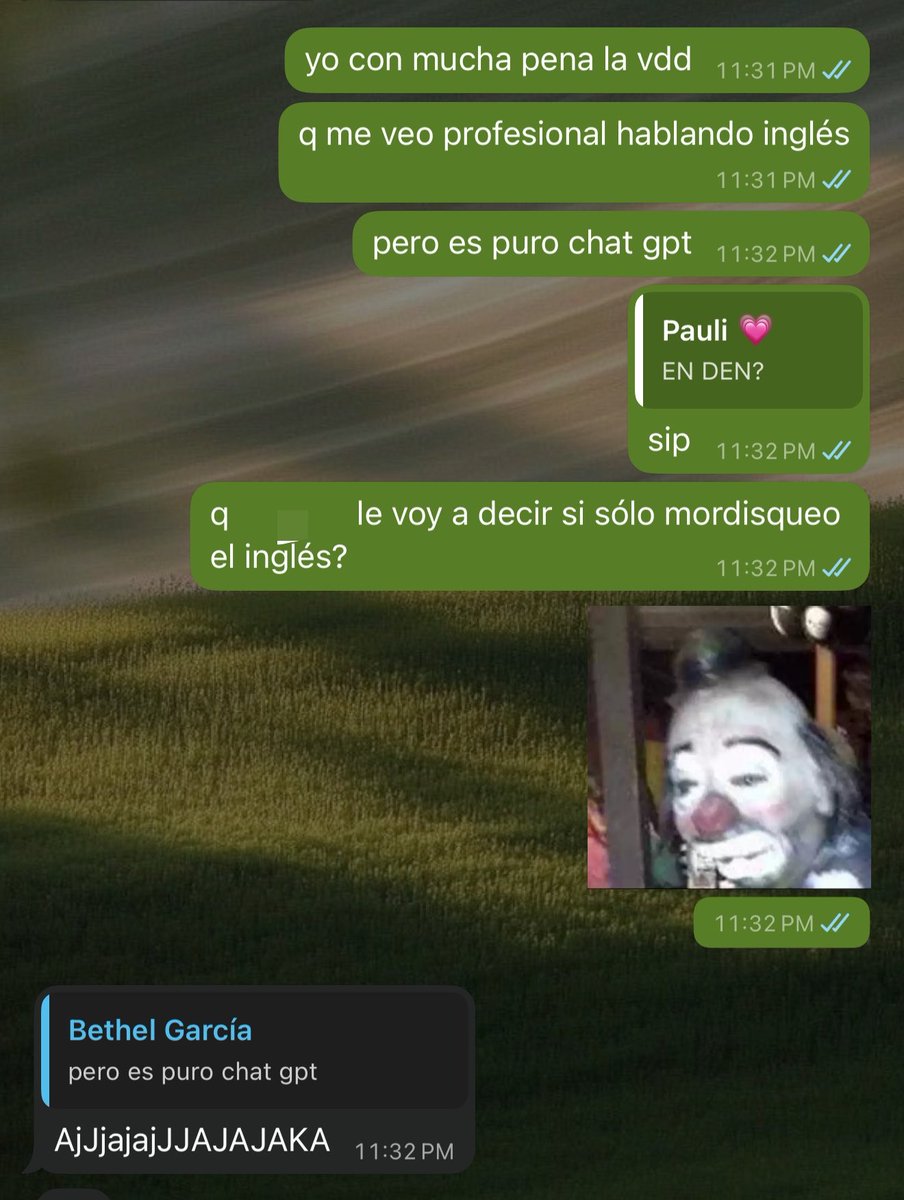 betheldurs's tweet photo. no confío en mi inglés y el chat gpt me ayuda, ahora q tengo que hablar face yo face con el futuro prospect no se que decir 😭 https://t.co/v2e8H81IoE