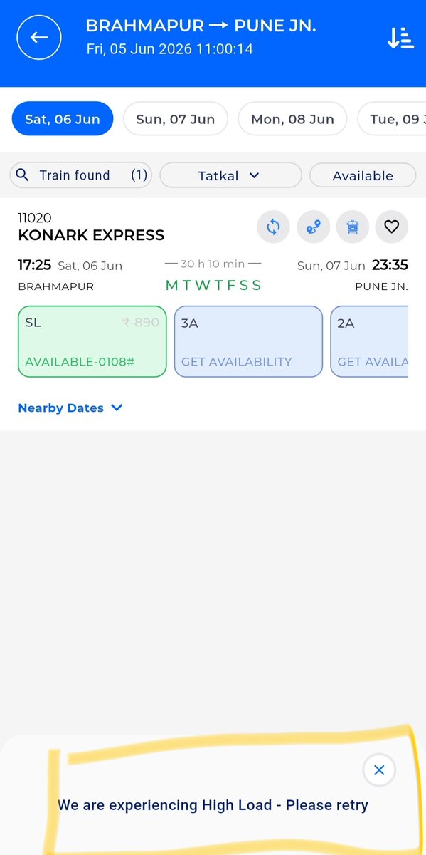 RiteshK07087742's tweet photo. 1/4

Dear @RailMinIndia @IRCTCofficial @PMOIndia,

For the past month, I have been facing repeated "High Server Load" errors while booking Tatkal tickets. The issue starts immediately after Tatkal booking opens and prevents genuine users from proceeding. https://t.co/EEEfy9bUMF