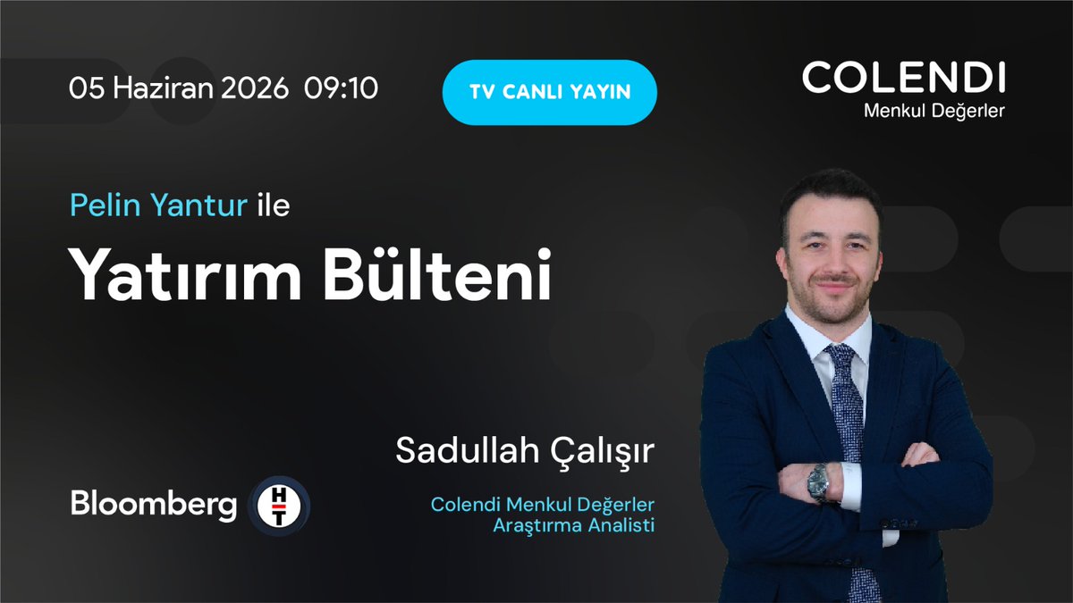 ColendiMenkul's tweet photo. 🔗 https://t.co/5fj2nsk0Qb

📺 Bugün 09:10’da Bloomberg HT ekranlarında,
Pelin Yantur ile Yatırım Bülteni programında,
Colendi Menkul Değerler Araştırma Analisti
@sadullahcalisir canlı yayında!

📊 Piyasalardaki güncel gelişmeler, öne çıkan başlıklar ve kapanışa doğru son görünüm programda ele alınacak. Kaçırmayın!