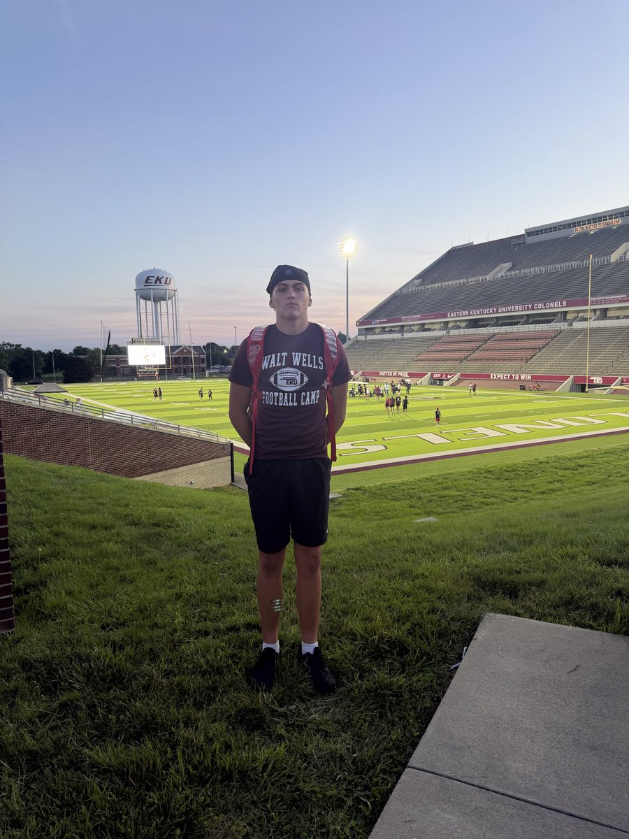 CadenStrad59755's tweet photo. Thank you to Eastern Kentucky University for the invitation to attend your football camp! I’m grateful for the opportunity and excited to compete, learn, and showcase my abilities. #AGTG @justice_bishop @EKUFootball @J50_ProTraining @KYFUTURESTARS https://t.co/YFZy7u6XVA
