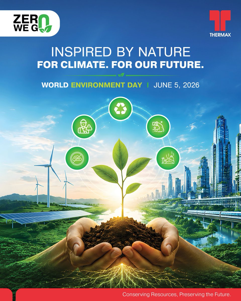 Thermaxglobal's tweet photo. At #Thermax, sustainability is not a destination—it is embedded in the way we innovate, operate, and create value. 
 
This World Environment Day, we remain committed to enabling cleaner industries, conserving resources, and contributing to a future that balances growth with environmental responsibility.
 
#WorldEnvironmentDay #ZeroWEGO #Sustainability #ConservingResourcesPreservingTheFuture
