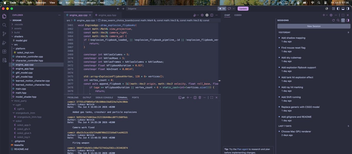 wolnik's tweet photo. @MooncastOnline It's about 5k LOC in total. And it sits in a single file.

Most of the features were one-shotted by GPT 5.5 except for the font rendering. It couldn't fix atlas coords for over 15 minutes! https://t.co/Tqk0jVPP1P