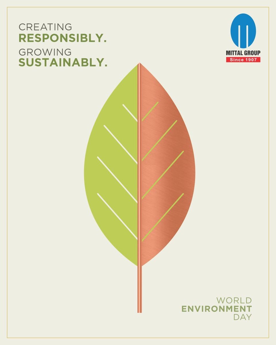 MittalGroup's tweet photo. Happy World Environment Day! 🌍🌱
Creating Responsibly. Growing Sustainably.

At Mittal Group, this is more than a slogan — it is our way of doing business. From recycling copper, harnessing wind energy, and planting thousands of trees, to responsible manufacturing practices, we are committed to building a greener and more sustainable future while continuing to deliver excellence.

Every piece we craft is made with deep respect for our planet and responsibility towards the generations to come.

Let us all pledge to protect, preserve, and nurture our environment — today and every day.

#WorldEnvironmentDay #CreatingResponsibly #GrowingSustainably #MittalGroup #Sustainability #GreenIndia #MakeInIndia