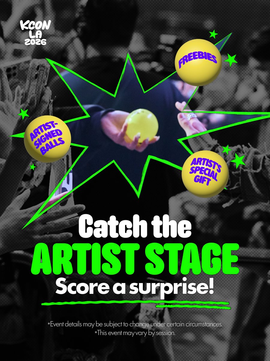 kconusa's tweet photo. [#KCONLA2026]

Which gift are you hoping for? 👀🎁
Here's a sneak peek at some of the special surprises waiting at ARTIST STAGE.

🟢 Artist-Signed Balls
���� Artist's Special Gift
🟢 Freebies

Your unforgettable KCON moment could be just one surprise away!

*Event details may be subject to change under certain circumstances.
*This event may vary by session.

𝐆𝐄𝐓 𝐘𝐎𝐔𝐑 𝐓𝐈𝐂𝐊𝐄𝐓 𝐍𝐎𝐖!
🎟️ https://t.co/ANYHzUvi0D

🔗Ticket Info
https://t.co/iJRABan0v7

-
KCON LA 2026
AUG 14-16
https://t.co/0wcVXh0tET Arena, LA Convention Center

Let’s #KCON