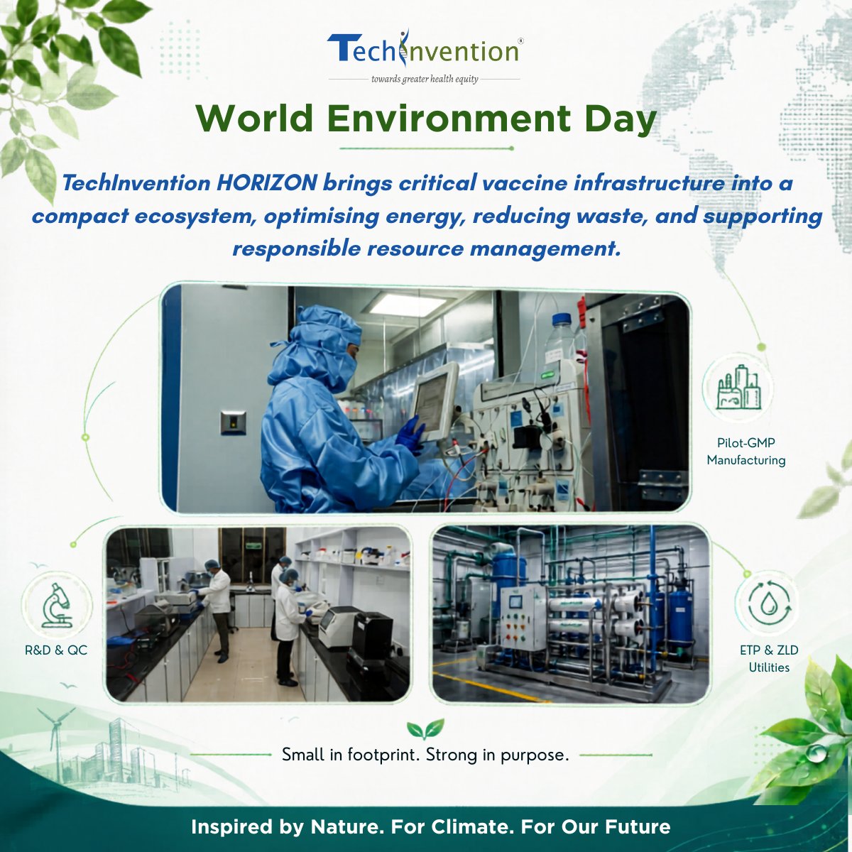 TechinventionL's tweet photo. This World Environment Day, @TechinventionL Bio Innovation centre, "High-impact One-health Research & Innovation ZONe" (HORIZON) reflects a simple but powerful idea, sustainable vaccine innovation begins with intelligent infrastructure.

Designed as a compact, purpose-built ecosystem, HORIZON integrates cleanroom operations, fermenters, laminar airflow and critical vaccine development capabilities with sustainability-led systems.

Its energy-efficient HVAC system incorporates an enthalpy wheel that recovers nearly 70% of exhaust energy, while IoT-enabled predictive maintenance replaces traditional preventive maintenance to support smarter and more efficient operations.

The facility’s Effluent Treatment Plant operates with Zero Liquid Discharge technology, supported by a dedicated kill tank for complete biological decontamination before treatment.

Solid waste is managed through strict decontamination and safe disposal processes, reinforcing our commitment to responsible science and environmental stewardship.

At TechInvention, we are building healthcare innovation that is efficient by design, responsible in operation and meaningful in impact.

#WorldEnvironmentDay2026 #Sustainability #VaccineInnovation #EnergyEfficiency #OneHealth #TechInvention #HORIZON

@DBTIndia @BIRAC_2012 @startupindia @investindia
@BMGFIndia @LuckyInvest_ARK @IndiaDST
@ICMRDELHI @BIRAC_2012