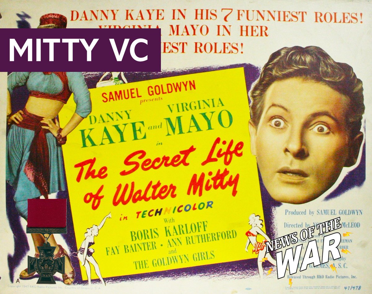 newsofthewar's tweet photo. There's one VC you've never heard of. Awarded to a man named Mitty. Walter Mitty. But you'll have to tune in to this week's episode of #NewsoftheWar to hear what he did to get that medal 
https://t.co/uV47brsg50 https://t.co/hbaL5w777U