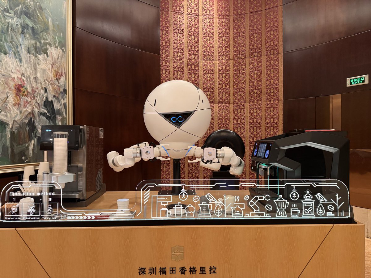 willknight's tweet photo. I’m visiting Shenzhen, and was initially excited to see a robot coffee maker in the lobby. Then I realized that it takes many times longer to make a cup than just using the regular machine. Car manufacturers can relate… https://t.co/WwRcu04zYd