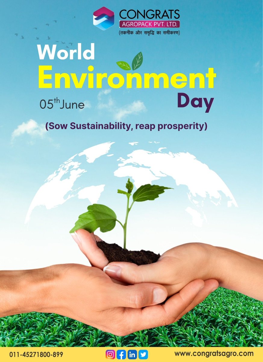 CongratsAgro's tweet photo. 🌾"This #WorldEnvironmentDay, let’s honor the hands that feed us.Sustainable agriculture means healthier soil, cleaner air, and nutritious food for all. Together, we can sow seeds of change and harvest a greener tomorrow. #SustainableAgriculture #ProtectPlanet #congratsagropack https://t.co/GhDDiFbgYn