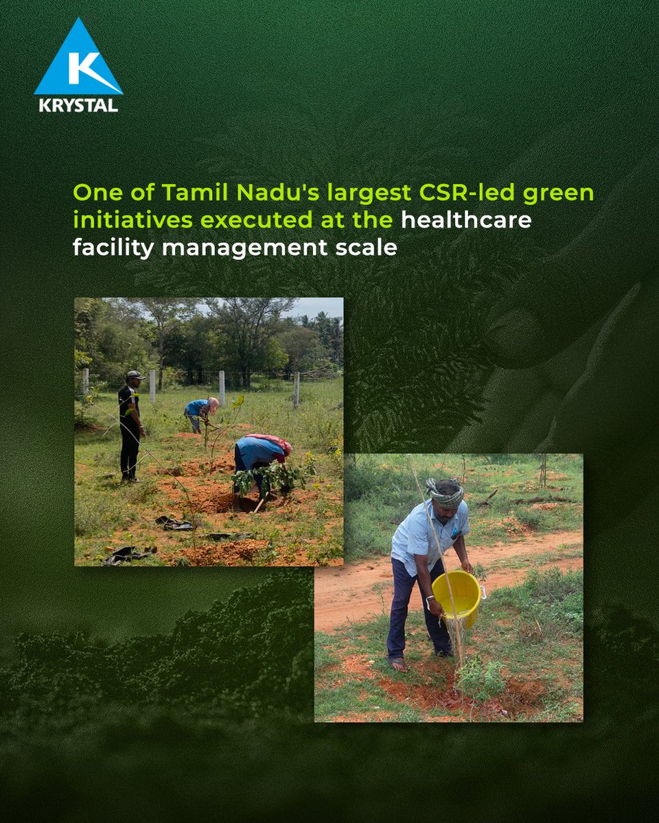 KrystalGroup's tweet photo. Through Harit Bharat: Green Drive, Krystal planted over 5,000 saplings across 26 healthcare sites in Tamil Nadu.

Bringing together hundreds of individuals in support of a shared environmental mission, the initiative stands among Tamil Nadu’s largest CSR-led plantation drives executed at the healthcare facility management scale.

True progress is measured not only by what we build, but also by what we preserve. This World Environment Day, we reaffirm our commitment to creating a more sustainable future.

#Krystal #KrystalGroup #IntegratedFacilityManagement #WorldEnvironmentDay #CSR #CorporateSocialResponsibility #TreePlantation #TamilNadu #GreenInitiative