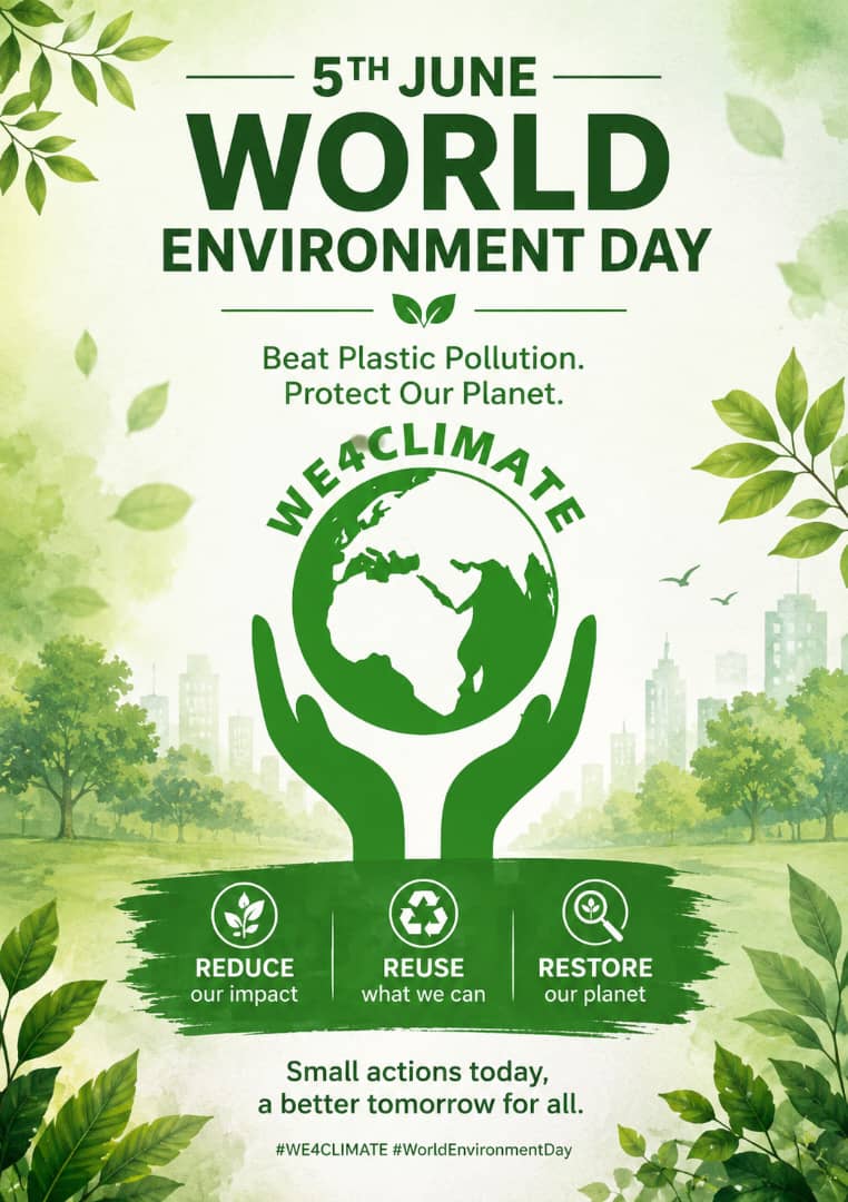 we4climate's tweet photo. Today is #WorldEnvironmentDay.
The planet doesn't need perfection  it needs action.
Reduce. Reuse. Restore.
What's your small act today❓ #BeatPlasticPollution #We4Climate https://t.co/GR0BTIj2Lp
