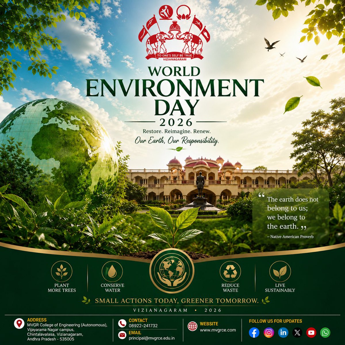 mvgrcollege's tweet photo. 🌍 World Environment Day 2026

Every tree planted, every drop saved, and every sustainable choice made today helps build a greener tomorrow.

Let us unite to protect our planet and preserve it for future generations.

Our Earth.Our Responsibility.

#WorldEnvironmentDay2026 #mvgr https://t.co/RZXCoNof2z