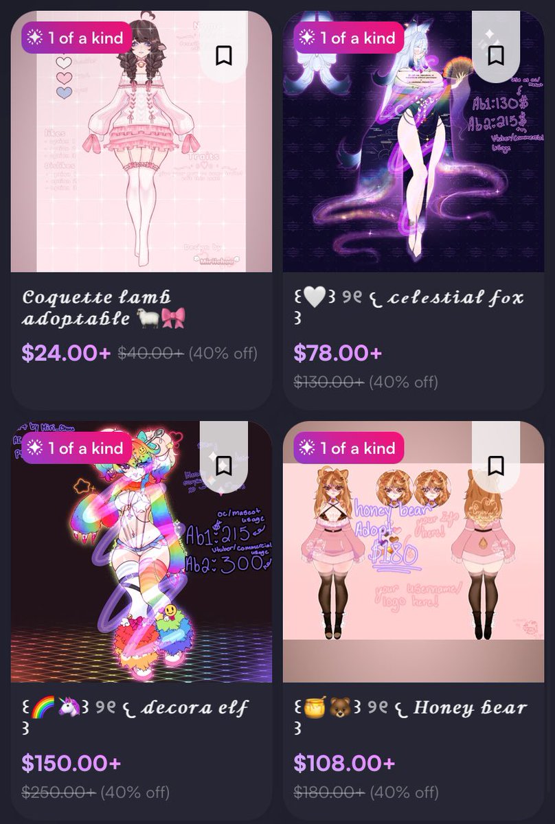 Mirii_chuu's tweet photo. 40% discount! 

all my adopts are 40% off on vgen right now :3 looking to clear out the remaining to eventually post some new ones as a refresher for my shop!! 

link is below! :3 https://t.co/e7qYOKhbL8