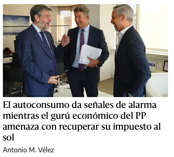 JoseArocaALC's tweet photo. ¿Estás preocupado porque te has puesto placas solares y pagas poca luz?
¿Te jode el hecho de que por tu culpa las eléctricas están ingresando menos dinero?
¿Consideras el autoconsumo una especie de egoísta masturbación económica?
Tranquilo, vota al PP y limpia tu conciencia. https://t.co/O0AOkaYnt9