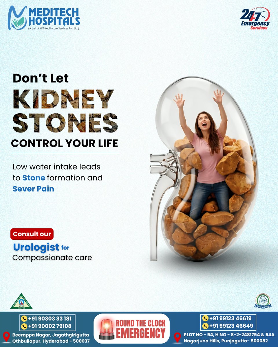 Meditech_hyd's tweet photo. Don’t let kidney stones keep you trapped in pain! 🚫💎
Low water intake allows minerals to concentrate and form painful stones, leading to severe discomfort that can disrupt your daily life. https://t.co/92bC1o3qEH
