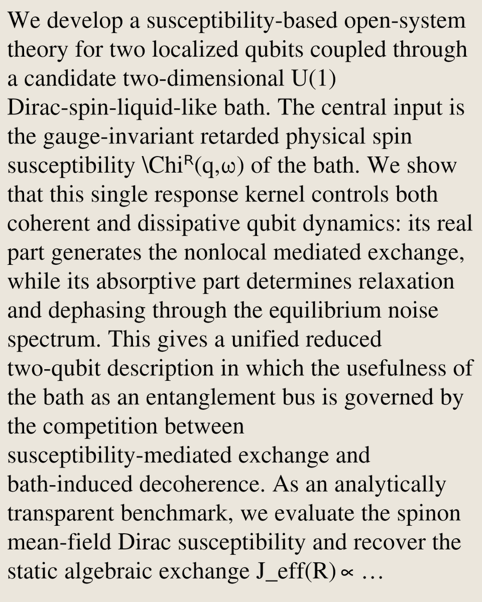 QuantumPapers's tweet photo. Coherent Exchange and Decoherence in Dirac-Spin-Liquid Quantum Interconnects

Dibakar Yadav, Rana Pratap
https://t.co/EEyv4P4Rf5 [𝚚𝚞𝚊𝚗𝚝-𝚙𝚑 𝚌𝚘𝚗𝚍-𝚖𝚊𝚝.𝚜𝚝𝚛-𝚎𝚕] https://t.co/MpRvXRdFCt