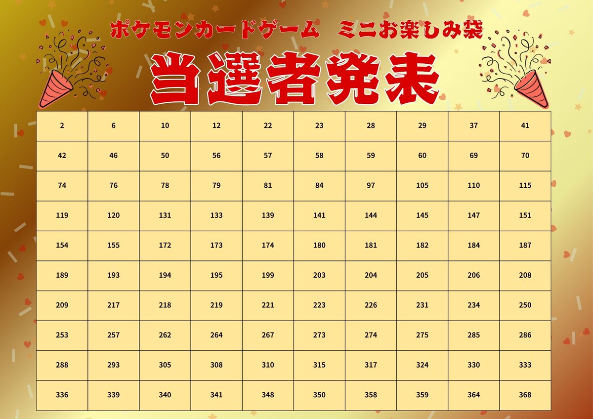 ポケカミニお楽しみ袋 当選発表】 お待たせしました！ 当選者一覧です