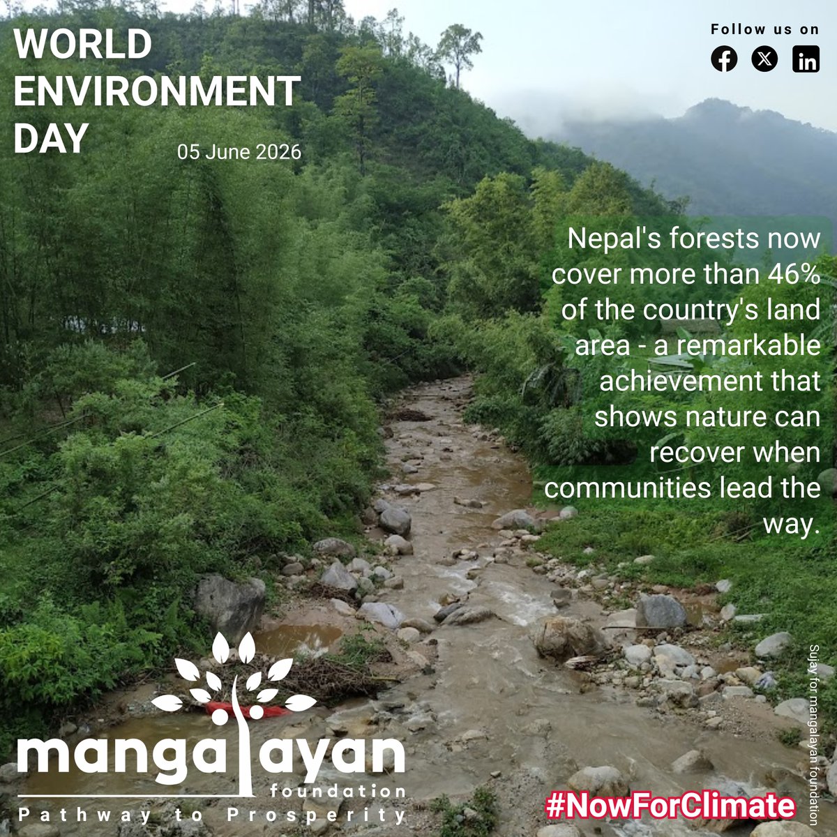MangalayanF's tweet photo. 🌱 Inspired by Nature. For Climate. For Our Future.
Nepal's forests, rivers, and mountains are vital for resilience, livelihoods, and biodiversity. Investing in nature is investing in our collective future.
#WorldEnvironmentDay #NatureBasedSolutions #ClimateResilience #Nepal https://t.co/CUD9aghcyj