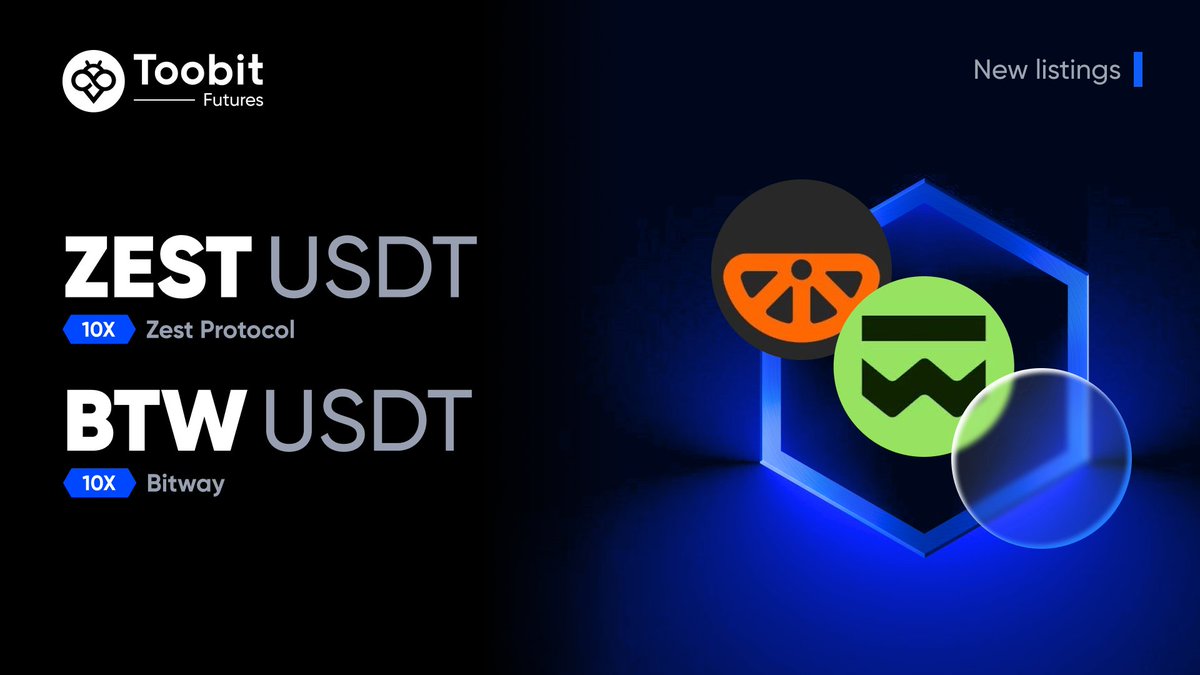 Toobit_official's tweet photo. 🚨New listing alert!🚨
Trade #ZESTUSDT, #BTWUSDT with leverage of up to 10X on #Toobit!

#ZESTUSDT👉 https://t.co/a1JecyIVux
#BTWUSDT👉 https://t.co/6eA57zHwAA

Learn more▶️ https://t.co/qZiAh8E4XH

#ToobitFutures #ZestProtocol #Bitway https://t.co/ri7flym8Oa