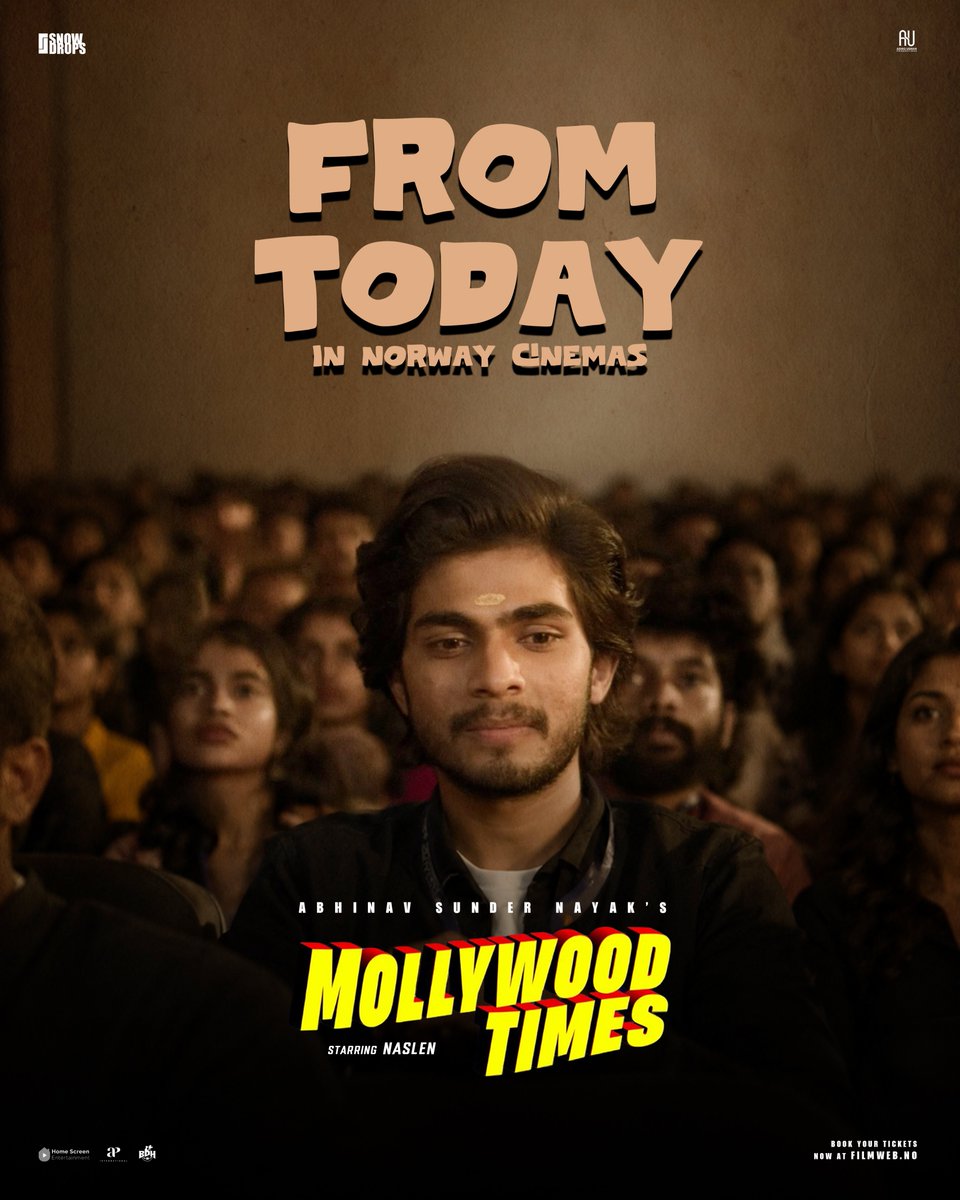 aravind_ravind's tweet photo. It's movie day 🎬✨

#MollywoodTimes is playing in cinemas across Norway from today 🇳🇴🍿

Book your tickets now: https://t.co/Snf2N7K4uu ✨ 

GRAND RELEASE ON 5th JUNE, 2026 by @SnowdropsAs 🎥❤️ 

#Naslen @abhinavsnayak @ashiqusman #RamuSunil @O_Viswajith @jakes_bejoy @APIfilms https://t.co/C3z784xJaf