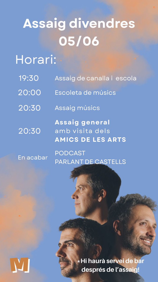 Marrecs's tweet photo. Avui és un d'aquells divendres que no et vols perdre!

Durant l'assaig tindrem la visita dels @amicsdelesarts, en acabar nou capítol del Podcast "Parlant de castells" i entremig alguna sorpresa més! 

Us esperem a la Coma Cros! 

#castells #castellers #30anysblauter https://t.co/FJN2qJoMOZ