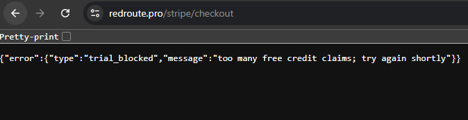 DraxFTW_'s tweet photo. @RedRouteAI 

"Claim free credit" doesn't work https://t.co/VxDs8mId0T