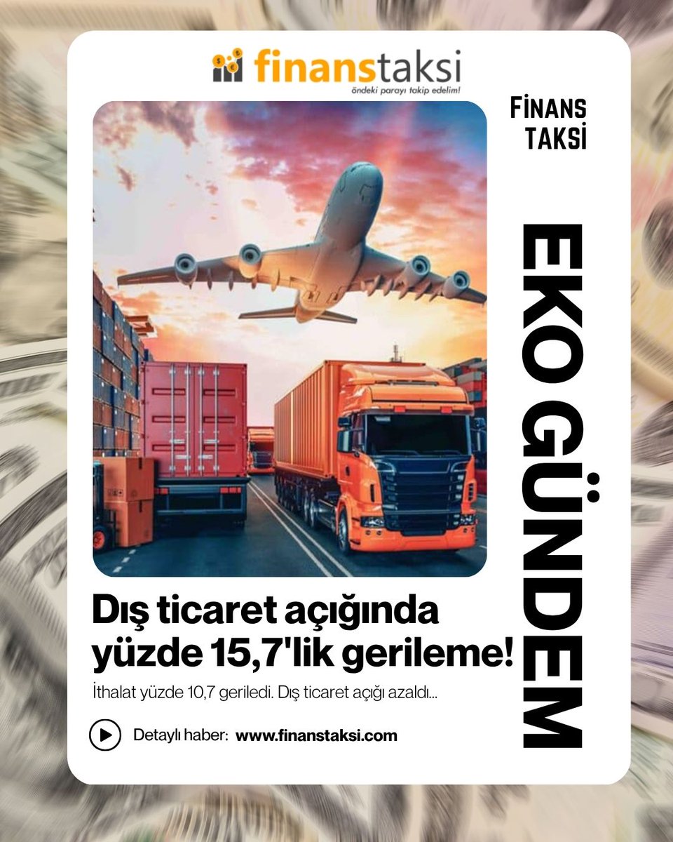 FinansTaksi's tweet photo. 📊 Dış Ticaret Verileri Açıklandı
▪️ İhracat yüzde 9,3 geriledi.
▪️ İthalat yüzde 10,7 düştü.
▪️ Dış ticaret açığı 5,6 milyar dolar oldu.
▪️ Karşılama oranı yüzde 80,1'e yükseldi.
Mayıs ayında resmi tatiller dış ticaret rakamlarına yansıdı.
#İhracat #İthalat #DışTicaret #Ekonomi #Ticaret #Türkiye #TİM
