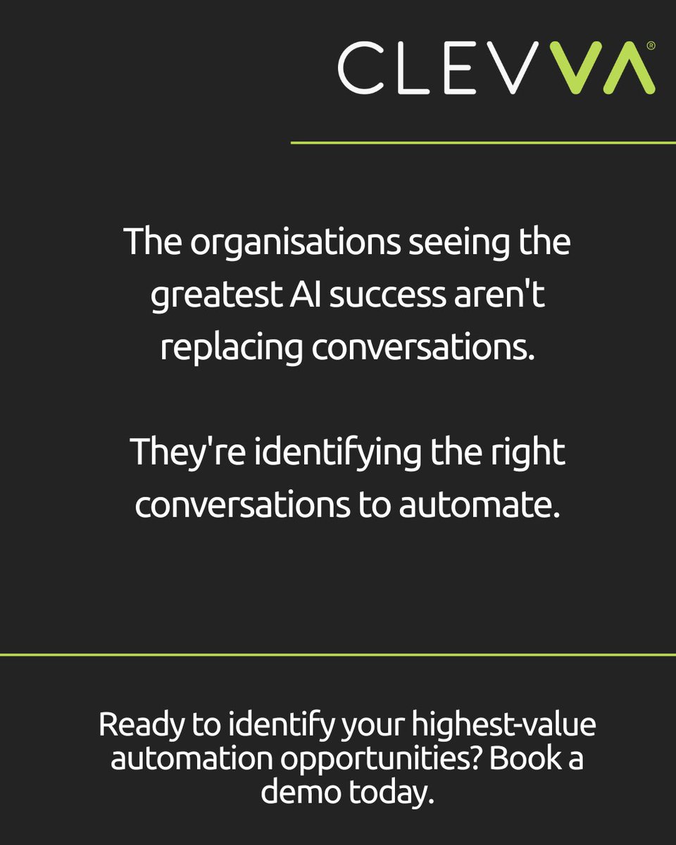 clevvapty's tweet photo. 💡Quick question: If you could automate just ONE type of customer conversation in your business today, what would it be?

👉Swipe to see how leading organisations are approaching Conversational AI.

#AIAgents #BusinessAutomation #TechInnovation #customerservice #BusinessSuccess https://t.co/X7flPQQktB