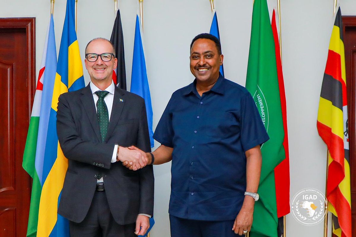 IGADsecretariat's tweet photo. Strengthening Partnership for Regional Progress

H.E. @DrWorkneh, Executive Secretary of IGAD, today co-convened the IGAD–Sweden 🇸🇪 Annual Partnership Meeting in Addis Ababa with H.E. Magnus Lennartsson, Ambassador of Sweden to Ethiopia, Djibouti, and IGAD.

The discussions focused on advancing cooperation in support of peace, resilience, regional integration, and sustainable development across the IGAD region.

IGAD appreciates Sweden’s longstanding partnership and continued support to regional cooperation and development.

@SweinEthiopia 

#OneRegionOneFuture #RisingWithIGAD