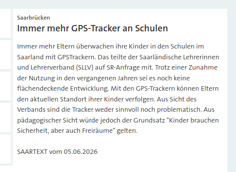 UK136S's tweet photo. Immer mehr Eltern #überwachen ihre Kinder in den Schulen im #Saarland mit #GPSTracker'n | Aus pädagogischer Sicht würde jedoch der Grundsatz "Kinder brauchen Sicherheit, aber auch Freiräume" gelten https://t.co/5hmRqatUto
