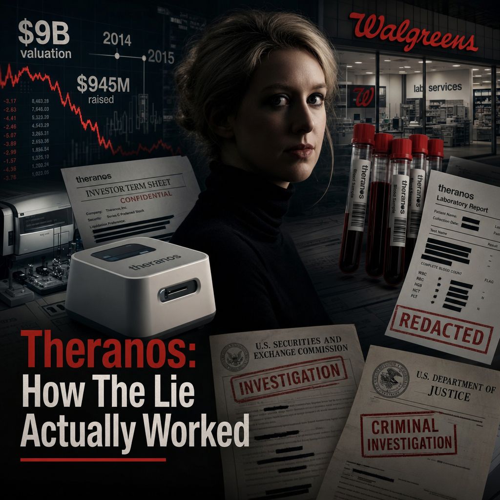 bytecoin23's tweet photo. What stays with me is how little real science there was beneath so much certainty.

Theranos was not just a bad startup that failed. It spent years claiming its Edison machine could run hundreds of blood tests from a finger-prick sample, even while many tests were actually being done on traditional Siemens analyzers behind the scenes.

That detail matters because the fraud was not only in the marketing. It was in the gap between what patients, investors, and partners thought the technology was doing and what the company’s lab operations were actually capable of.

By 2014, Theranos had been valued at about $9 billion. Walgreens had put Theranos wellness centers in Arizona stores. High-profile investors and board members made the story feel safer than it was.

Then the reporting started. In 2015, John Carreyrou at The Wall Street Journal exposed serious problems with test accuracy, device capability, and internal practices. Regulators followed, deals unraveled, and the image collapsed much faster than it had been built.

The part people miss is that this was not one dramatic trick. It was a chain of decisions: overstated technology, hidden lab work, controlled information, and relentless pressure to keep the promise alive.

Which fraud case do you think looked the most believable before it fell apart?

If you want more breakdowns like this, follow for the next deep dive.

#Theranos #ElizabethHolmes #FinancialCrime #Fraud #CorporateFraud #StartupFraud #WhiteCollarCrime #BusinessHistory #WallStreetJournal #Fintech