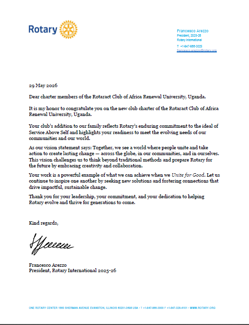 mckivumbi's tweet photo. BIG NEWS

we celebrate not just the receipt of a charter, but the beginning of a greater responsibility—to create lasting impact within our communities and beyond. Thank you @Rotary for this mandate 🙏

Congratulations to every Charter Member! 🎉

#UniteForGood | #RotaryEyamba https://t.co/r9qy7sgdAU