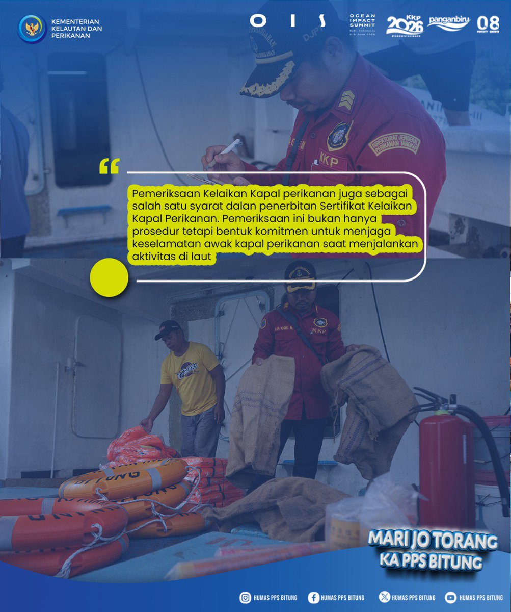 ppsbitung_'s tweet photo. Hari ini (5/6) Petugas Kelaikan Kapal PPS Bitung melakukan pemeriksaan kelaikan kapal perikanan KM Harapan Indah VIII. Mulai dari laik laut, laik simpan dan laik tangkap diperiksa secara menyeluruh untuk meninimalkan resiko selama berada dilaut https://t.co/CzFbdSOz2n