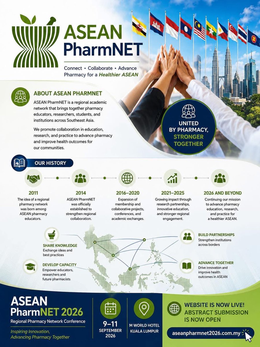 mupharm's tweet photo. 🇲🇾Meet Kuala Lumpur - Host City of ASEAN PharmNET 2026

📆9-11 September 2026
📍M World Hotel, Kuala Lumpur
🔗https://t.co/4IGy9yLQMa

We look forward to welcoming you to Malaysia.

#ASEANPharmNET2026 #ASEANPharmNET #KualaLumpur #Malaysia https://t.co/vtkFCYQXfv