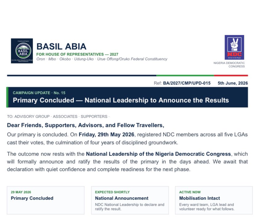 basilabia's tweet photo. I sent an official campaign update newsletter to all our supporters and advisors this morning.

Service and Honour ✌🏽

#NDC https://t.co/CMbfw5ps03