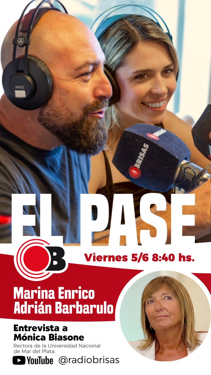 radiobrisasok's tweet photo. HOY || En El Pase nos visitará Mónica Biasone, rectora de la Universidad Nacional de Mar del Plata.

 ⏰ 8.40. 

📲 Miranos en vivo por nuestro streaming.
https://t.co/K6KoRo5WBy

@BarbaruloA @marinaenrico @rectoraunmdp @unmdp https://t.co/TSdGQfEuVd