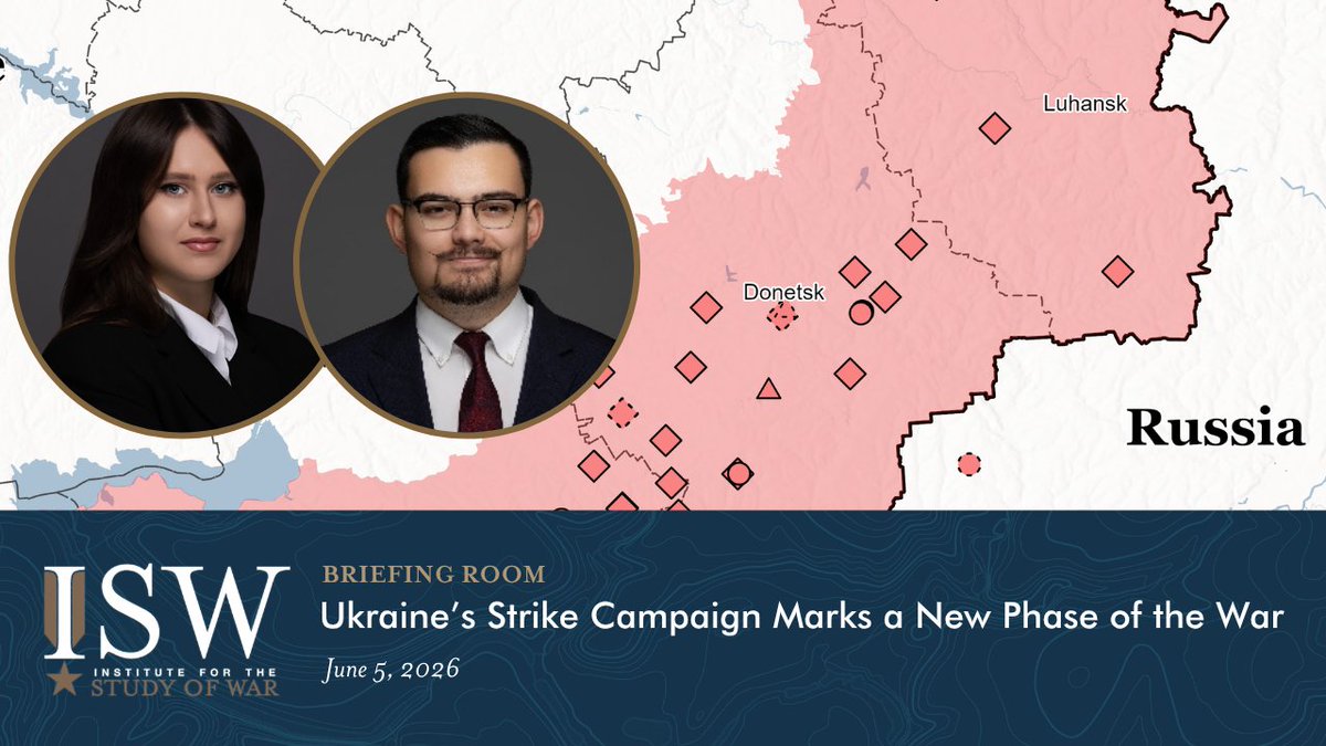 Pinned: VIDEO: Ukraine’s intermediate-range strike campaign has undermined logistics in Russia’s operational rear. As of May 2026, Ukraine has secured a drone advantage on the battlefield, reintroduced limited elements of mechanized maneuver, and upheld a successful strike campaign against Russia. In this video, ISW’s @KatStepanenko and @georgewbarros explain how the war is entering a new phase as Ukraine's recent successes on the battlefield and beyond are challenging the positional character of the conflict that has dictated the battlefield since 2023.