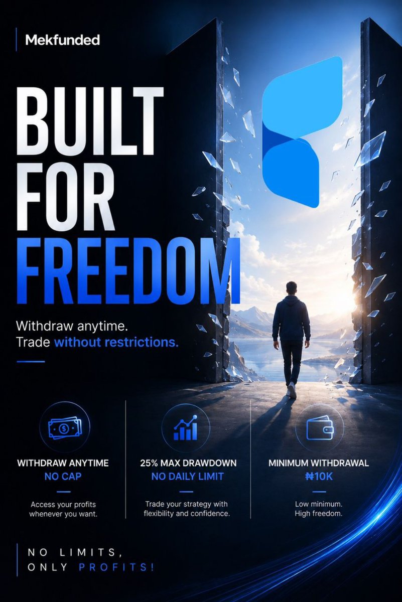 mekfunded's tweet photo. Trade with freedom. Withdraw without limits. 🚀
No daily drawdown, flexible trading conditions, and payouts anytime with MekFunded.
No limits. Only profits. 💙 https://t.co/i91dE3TKe8