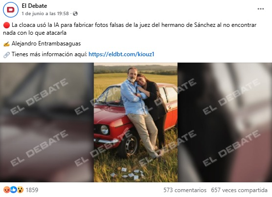 JulianMaciasT's tweet photo. El origen del disparate es un artículo de el cloaquero Entrambasaguas, exOkDiario y ahora en El Debate que tomó dos publicaciones, una con 4 likes y otra con 0 likes hechas con IA. Estas publicaciones contra jueces las hace desde que fue condenado por violencia de género. https://t.co/x6TbHkyAzx