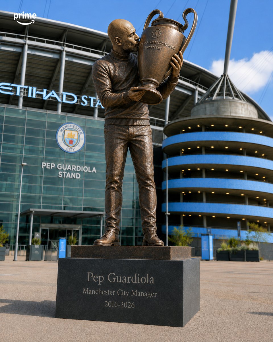 primevideosport's tweet photo. Pep Guardiola is set to have a statue built in his honour at the Etihad 🏟️📍

Which pose should Man City choose? 👀 https://t.co/kKWvuEYtXh