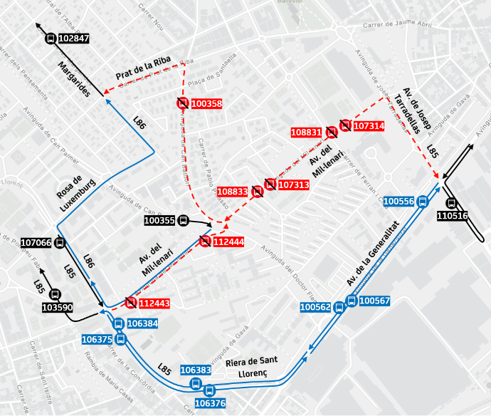 Inciden_Mob_AMB's tweet photo. 07/06 - Viladecans: L85 - L86 Desviament provisional a Viladecans afectant parades a causa de Processó de Corpus Christi @avanzaenBCN @ViladecansTweet https://t.co/CjM71KiYwv https://t.co/YGSjj9whUF