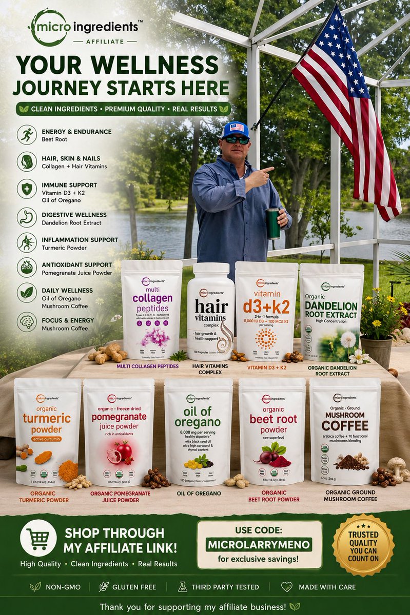 LarryMeno50's tweet photo. YOUR 1 STOP SHOP TO A HEALTHY LIFESTYLE!

SHOP:🛒https://t.co/CpndXjBTQd

💸 Use Coupon Code: MICROLARRYMENO for savings!

#MicroIngredients #BeetRoot #NitricOxide #WellnessJourney #HealthyLiving #NaturalEnergy #FitnessSupport #DailyWellness #SupplementSupport https://t.co/VYNbNYCq2q