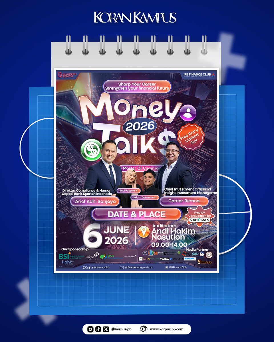 korpusIPB's tweet photo. [ 🚨 𝐌𝐎𝐍𝐄𝐘𝐓𝐀𝐋𝐊𝐒 𝟐𝟎𝟐𝟔 𝐈𝐒 𝐂𝐎𝐌𝐈𝐍𝐆 𝐘𝐎𝐔𝐑 𝐖𝐀𝐘! 🚀✨ ]

MoneyTalks 2026 resmi hadir untuk membantu kamu meningkatkan pemahaman finansial dan mengarahkan jenjang karirmu! Ini adalah platform terbaikmu untuk membongkar rahasia finansial. https://t.co/ZUUTkzLMPl