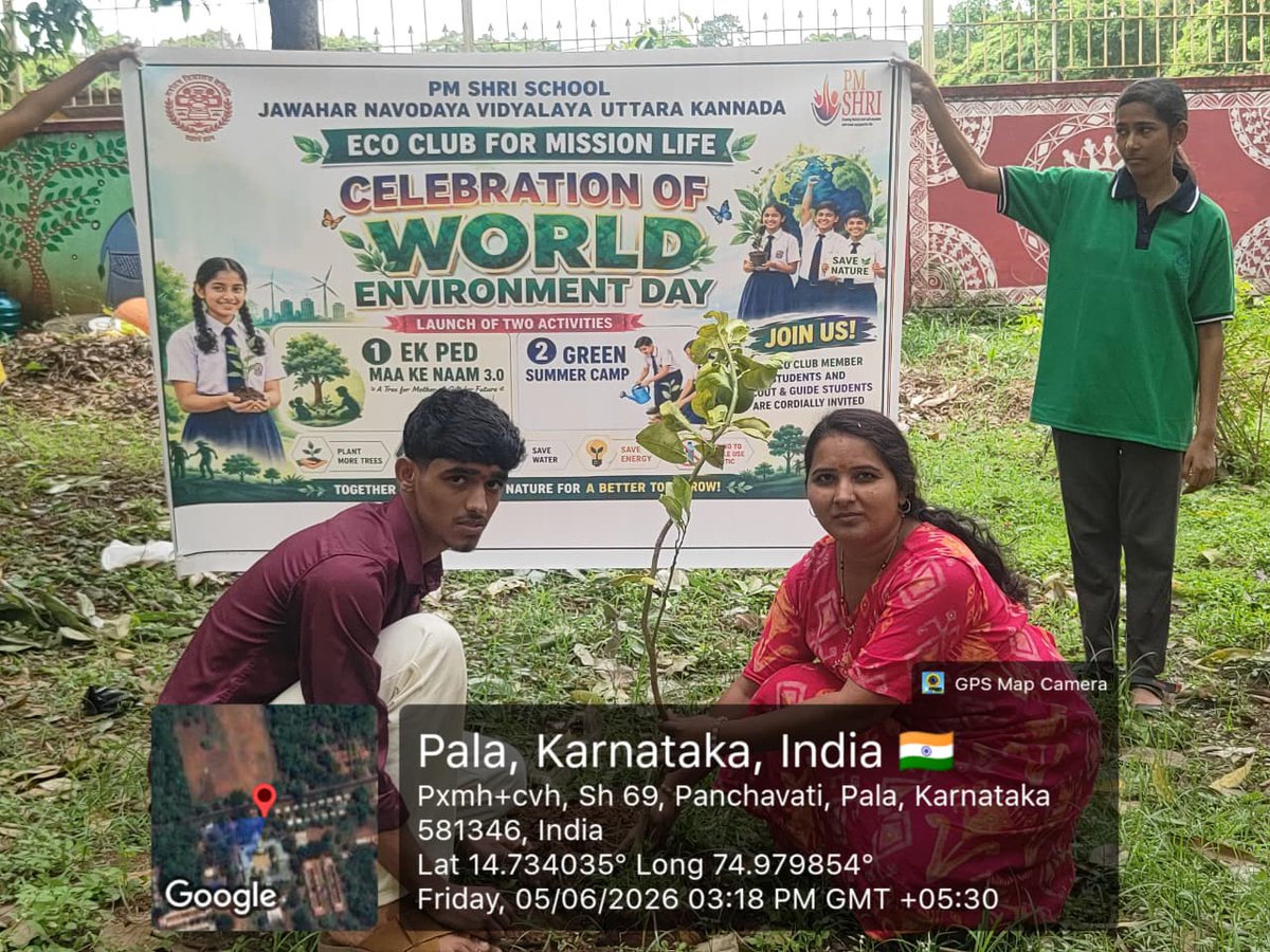 jnvuttarakannad's tweet photo. PM SHRI School JNV Uttara Kannada stands with the world to protect our planet.
Small actions, big impact — together for Mother Earth.  #WorldEnvironmentDay #MissionLiFE #PMShriSchools #JNV #NVS @EduMinOfIndia @NVS_HQ @nvsrohyd @NVSCommissioner https://t.co/rViLdkeM0l