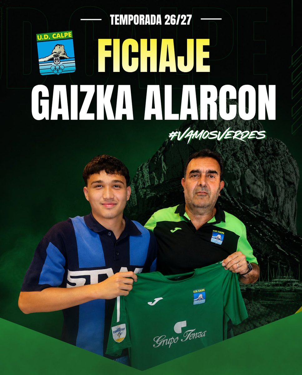 UDCalpe's tweet photo. 💚✍️ 𝗙𝗜𝗖𝗛𝗔𝗝𝗘 | 𝗚𝗔𝗜𝗭𝗞𝗔 𝗔𝗟𝗔𝗥𝗖𝗢́𝗡 ✍️💚

La U.D. Calpe incorpora a sus filas a 𝗚𝗮𝗶𝘇𝗸𝗮 𝗔𝗹𝗮𝗿𝗰𝗼́𝗻 para la temporada 2026/27.

Joven jugador con gran proyección que llega procedente del Juvenil Liga Nacional de La Nucía.

BIENVENIDO⚽️🫂💚 https://t.co/rIHceeBSJ6