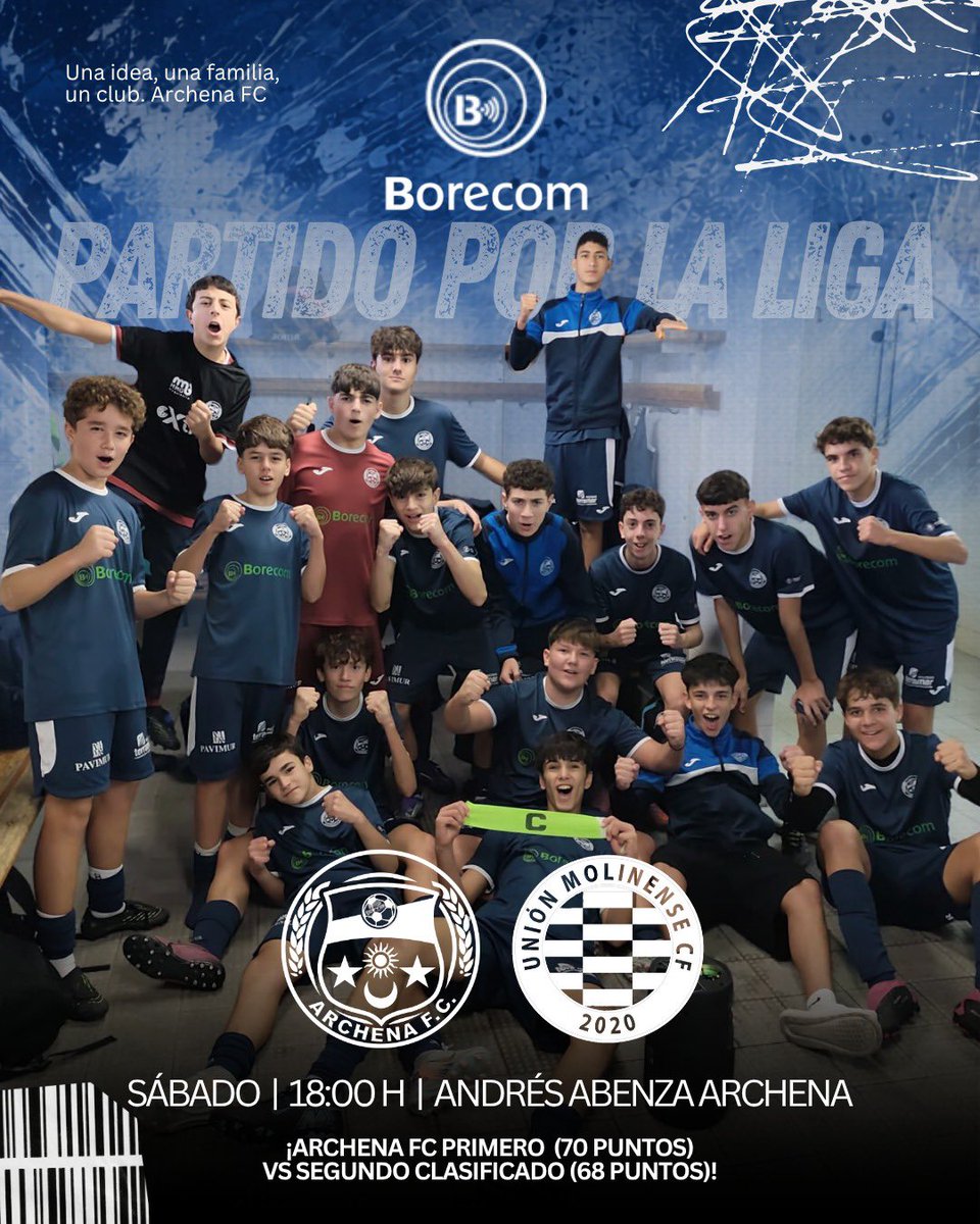 archenafc's tweet photo. 🔥 ¡Llegó la hora de la verdad! 🔥

Nuestro Cadete 2ª se juega el título de liga este sábado en casa. Una temporada de esfuerzo, compromiso y trabajo en equipo llega a su momento decisivo, y necesitan el apoyo de toda la afición.

📅 Sábado
🕕 18:00 horas
🏟️ Archena

#ArchenaFC https://t.co/7KBSSCVZOe