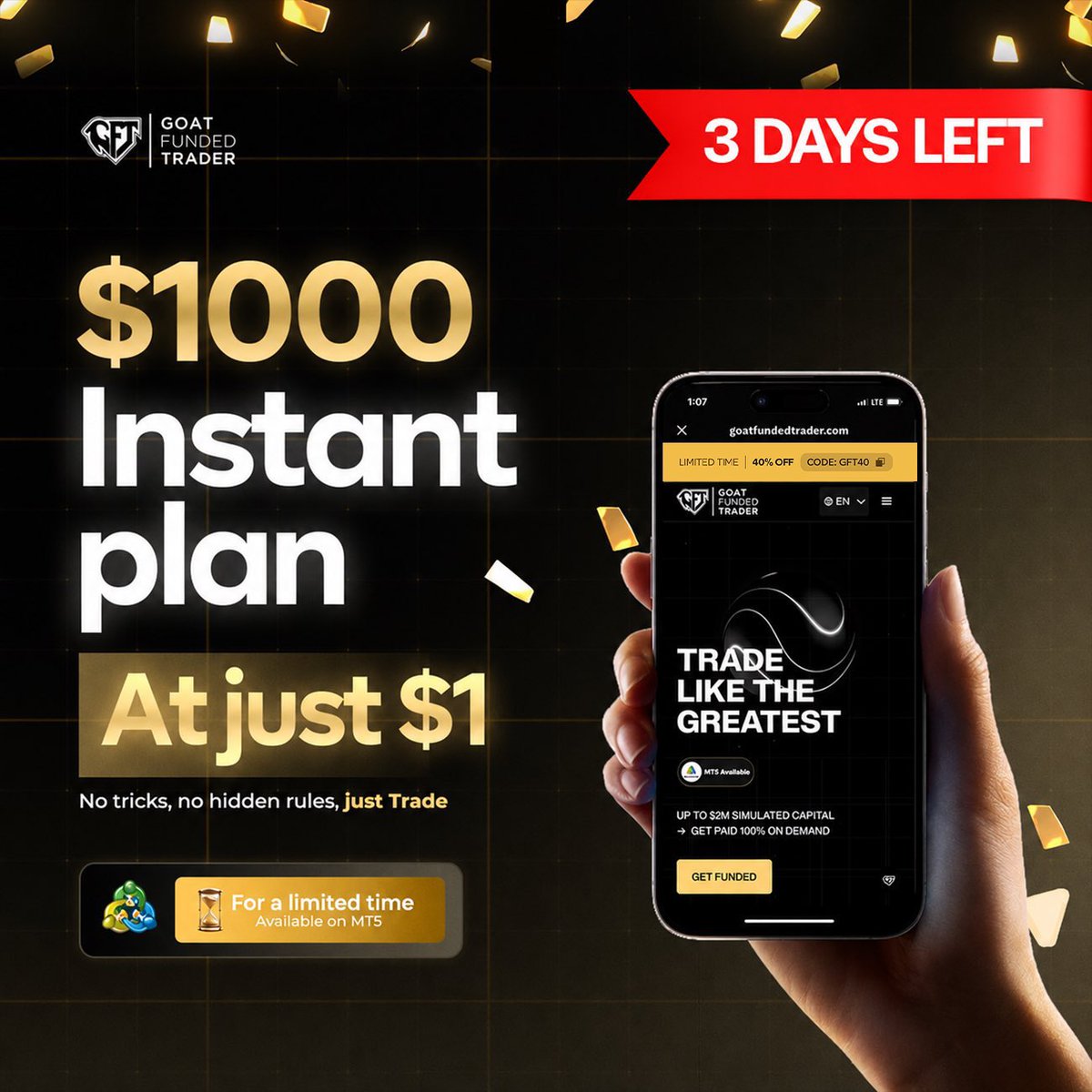 Lucid_AMG's tweet photo. GIVEAWAY ALERT‼️ 

@Chri_sCuthbert 
@Panda_himself 
@i_cyphrr 

Please send a dm to @GoatFunded with this post, for your accounts. Congratulations 🎉 

The countdown is real now.
Only 3 DAYS remaining ⏳

🚨$1000 Instant Plan for $1
⚠️10,000 traders per country

Purchase here 👉🏽👉🏽 https://t.co/R9f4Nvuoes