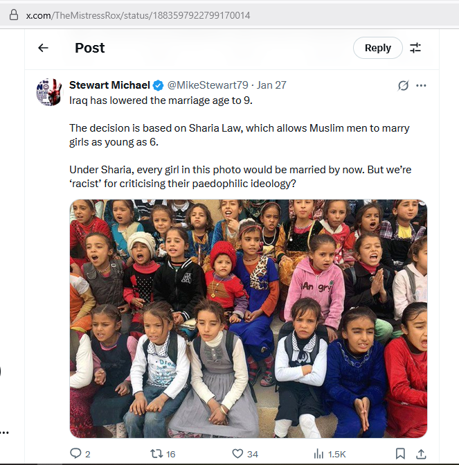 TransientVision's tweet photo. @T2002David40151 @jomickane Your focus on Muslims &amp; Christians ignores the behaviour of the founders; Muhammad &amp; Jesus, who set the example for their followers. Muhammad is held up as 'the perfect man' in Islam. His marriage to a 6 yr old girl established a terrible benchmark that sanctions child marriage. https://t.co/jDafwgSzro
