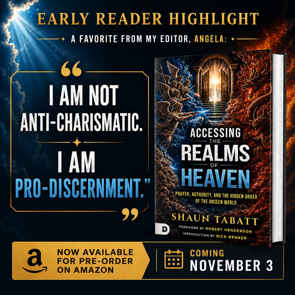 stabatt's tweet photo. One of my editor Angela’s favorite lines from Accessing the Realms of Heaven:

“I am not anti-charismatic. I am pro-discernment.”

You don’t have to choose between embracing the supernatural &amp; exercising biblical wisdom.

📖 Pre-order here:
https://t.co/GcNvCJexsx

@destinyimage https://t.co/E5miJZGGA8